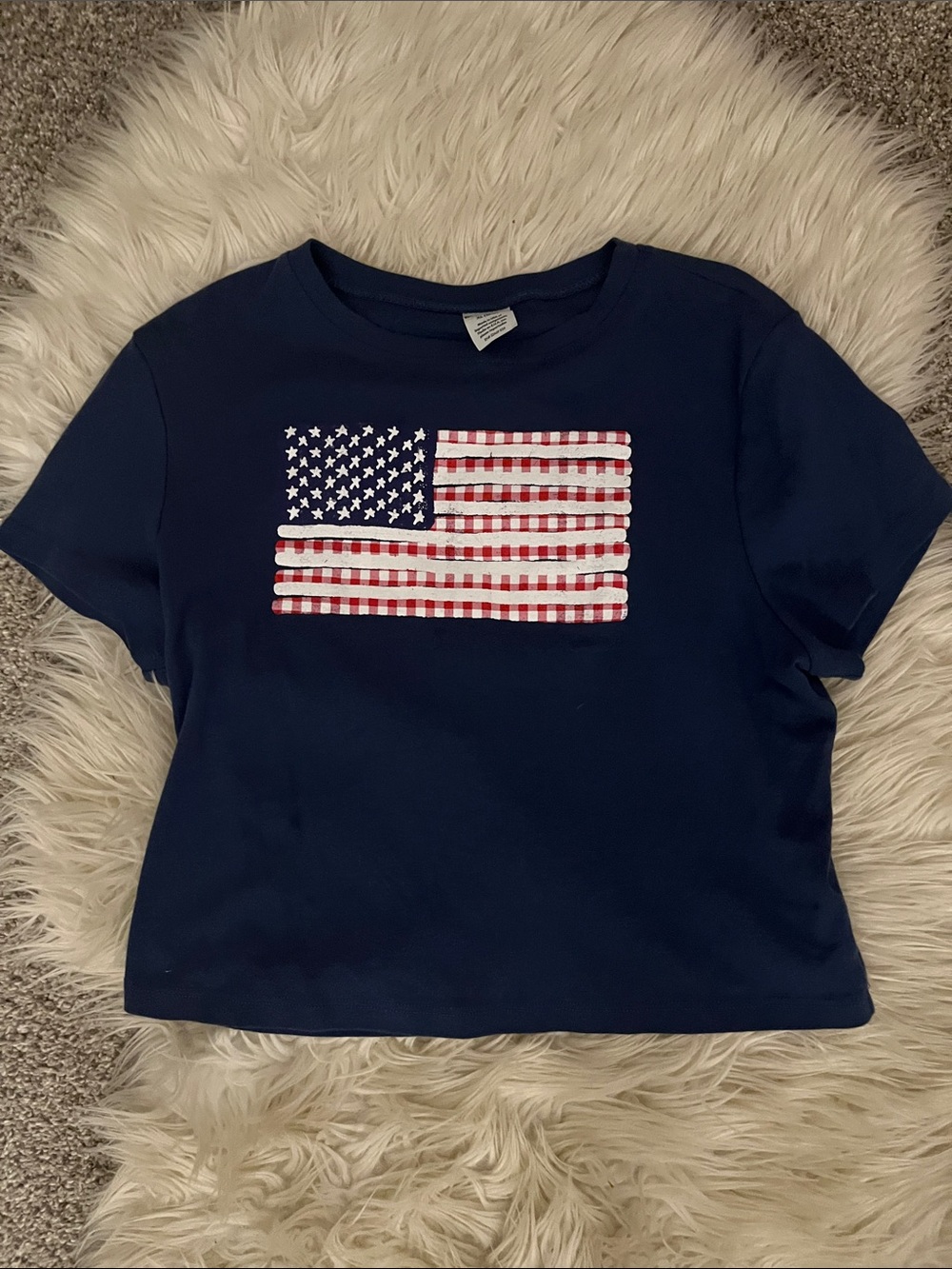No Boundaries Navy Long Sleeve Tee with Red, White & Blue Flag Applique